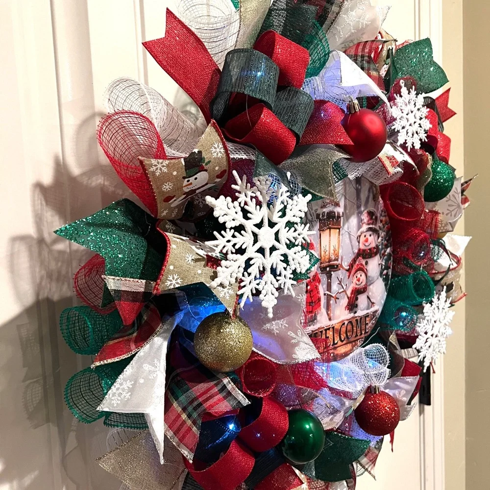 Handmade Christmas Snowman Wreath & Swag Bundle 22” W88